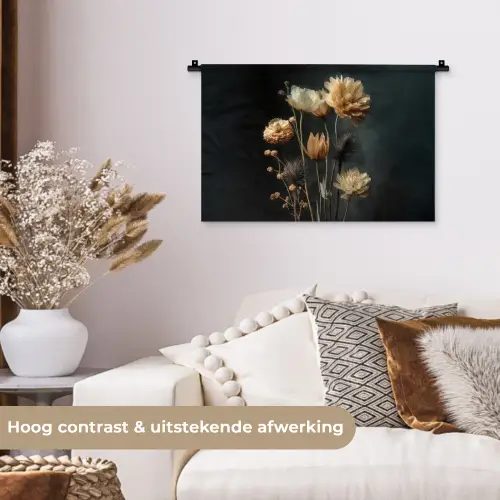 Boeket - Bloemen - Licht - Zwart Wandkleed katoen klein -sfeer1