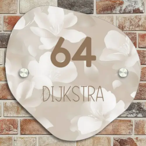 Beige bloemen - Modern Naambord Organisch middel -sfeer10