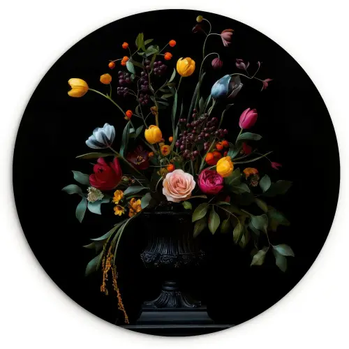 Klassiek - Vaas - Boeket - Bloemen Wandcirkel kunststof plaat 5mm dik klein -3d