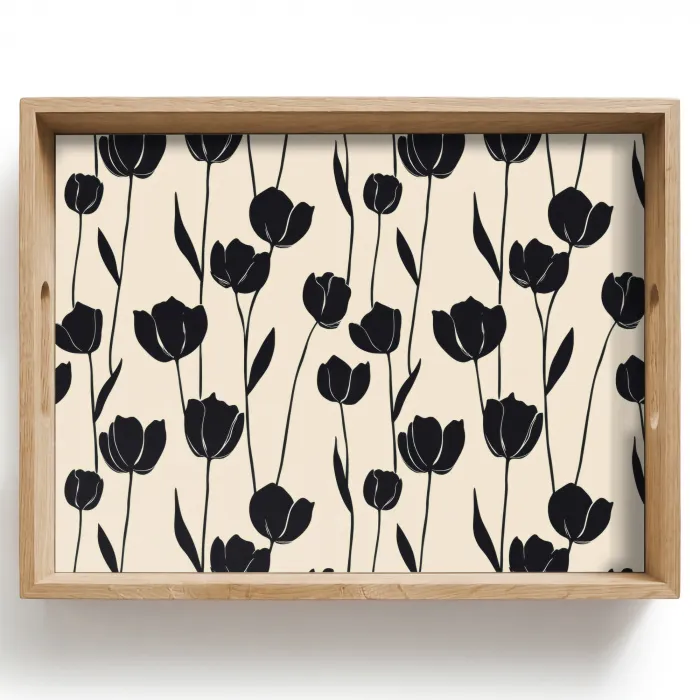 Tulpen - Patroon - Zwart Dienblad Rechthoek middel 911 -z3d_shopping
