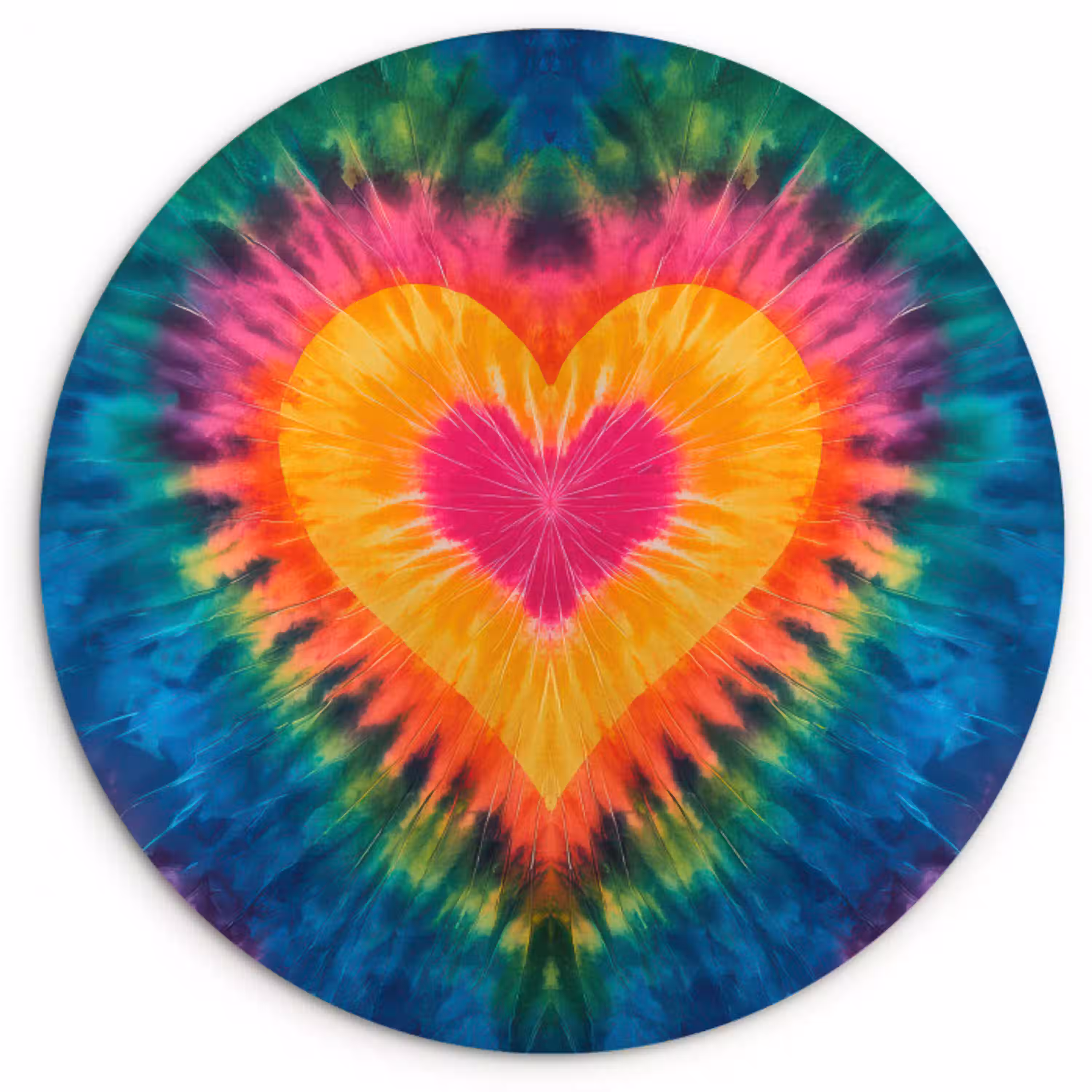 Hart - Tie Dye - Kleurrijk Wandcirkel kunststof plaat 5mm dik klein -3d
