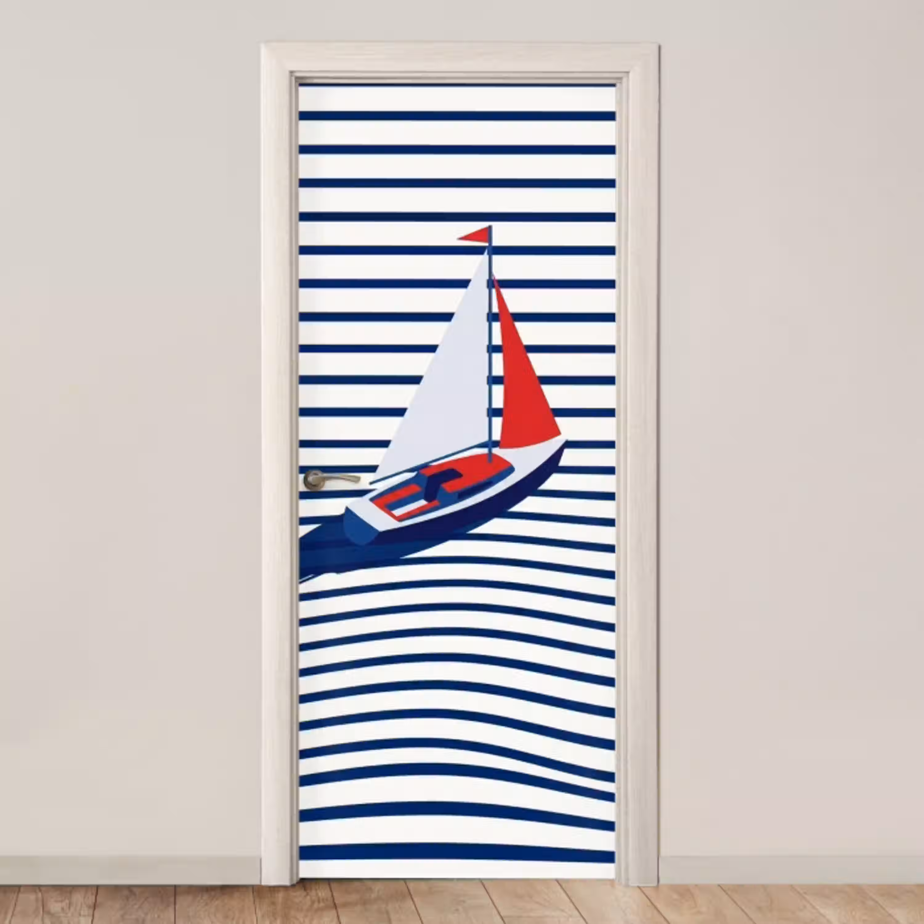Boot - Water - Abstract - Blauw deurposter klein -3d_beige