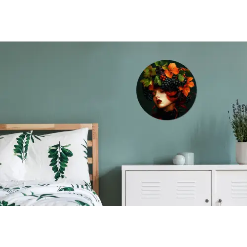 Vrouw - Rood - Groen - Druiven Wandcirkel aluminium klein -slaapkamer