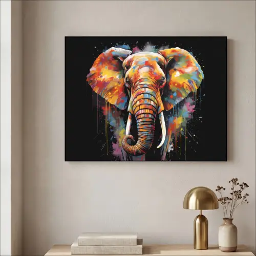 Olifant - Graffiti - Zwart - Dieren - Kleuren Textielframe zwart klein -sfeer2