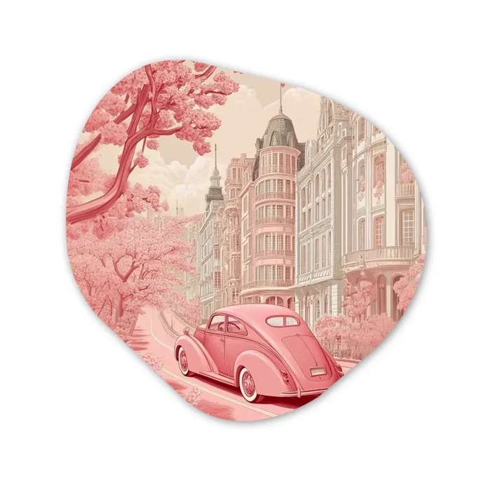 City - Car - Pink Wandcirkel Organisch Forex 3mm klein -3d