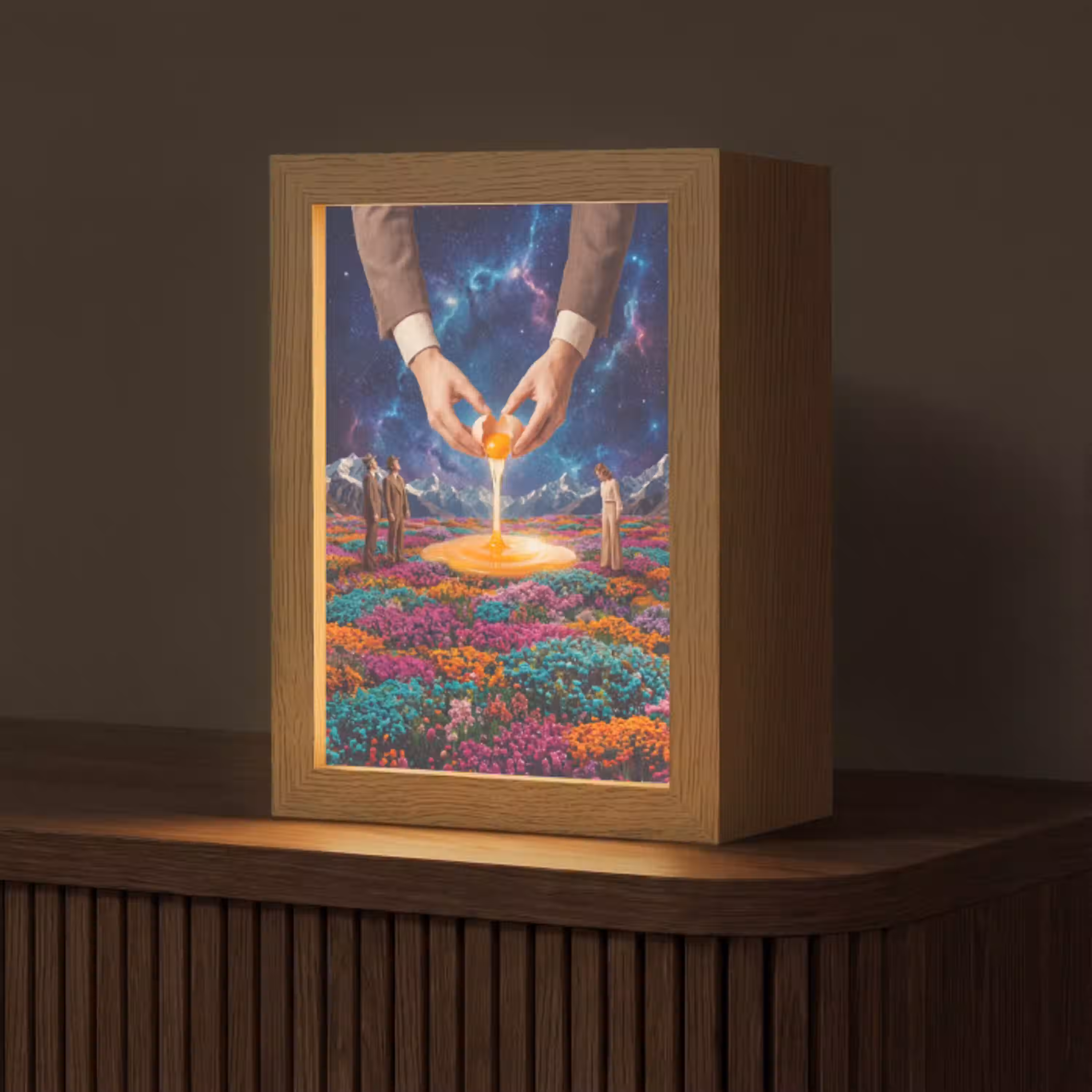 Handen - Ei - Surrealisme Light Box met kabel (Tafellamp) klein -z3d_website