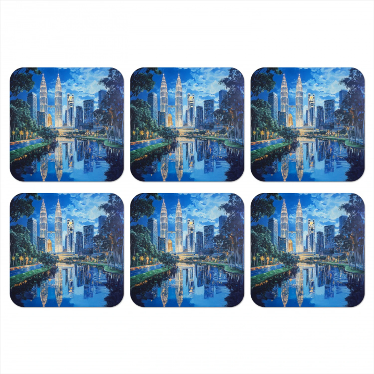 Stad Kuala Lumpur - Skyline - Wolkenkrabbers - Water onderzetter kurk middel -3d
