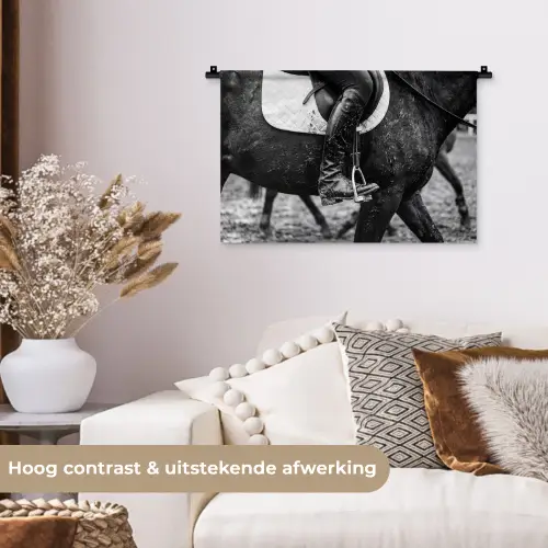 Paard - Sport - Zwart - Wit Wandkleed katoen klein -sfeer1