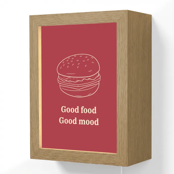 Dieprood - Lijntekening - Tekst - Hamburger Light Box met kabel (Wandlamp) klein -3d