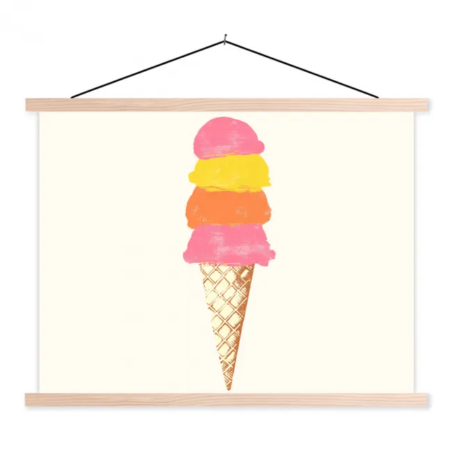 Schepijs - Hoorntje - Illustratie - Minimalistisch textielposter latten blank klein -3d