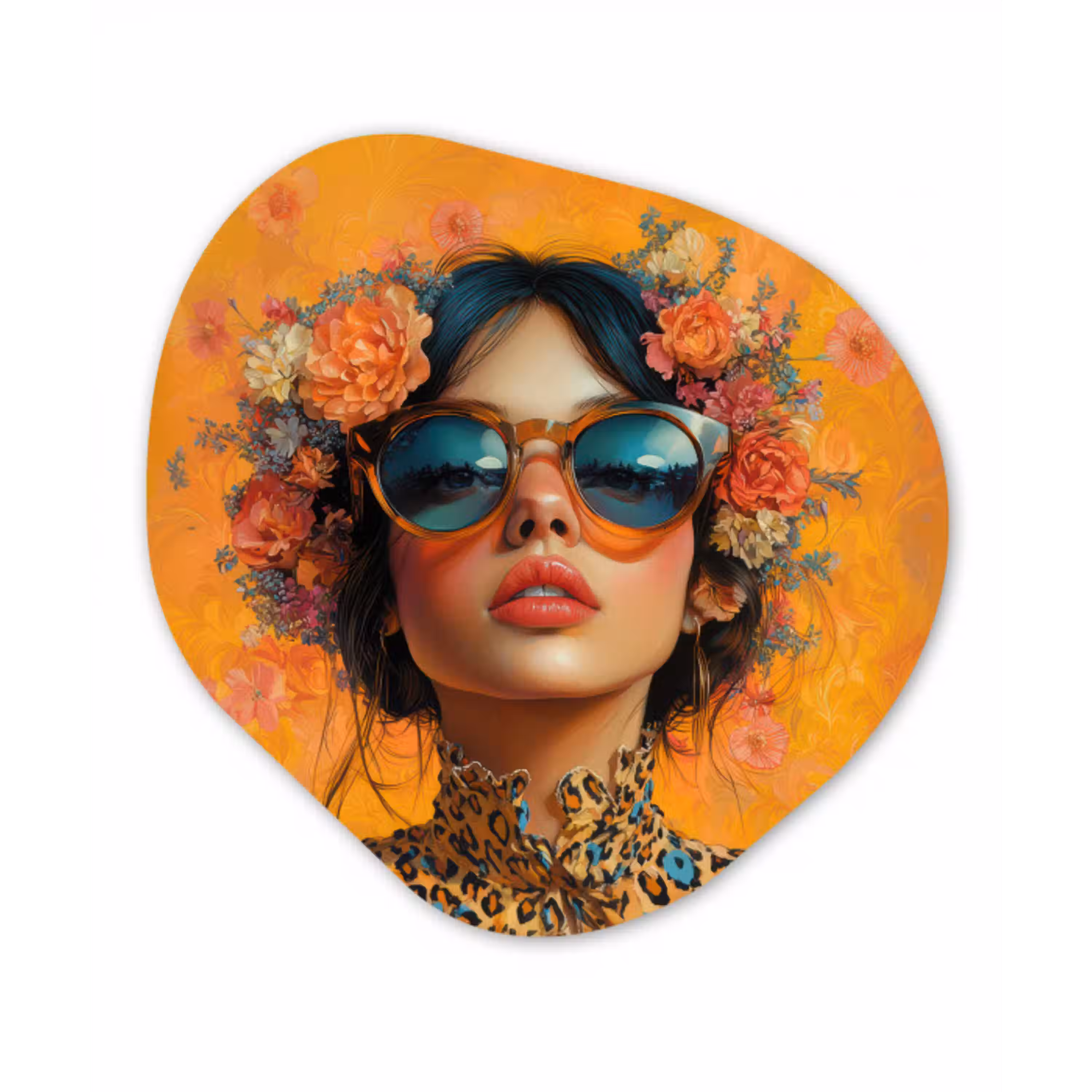 Vrouw - Bloemen - Aesthetic - Oranje Wandcirkel Organisch Forex 3mm klein -3d