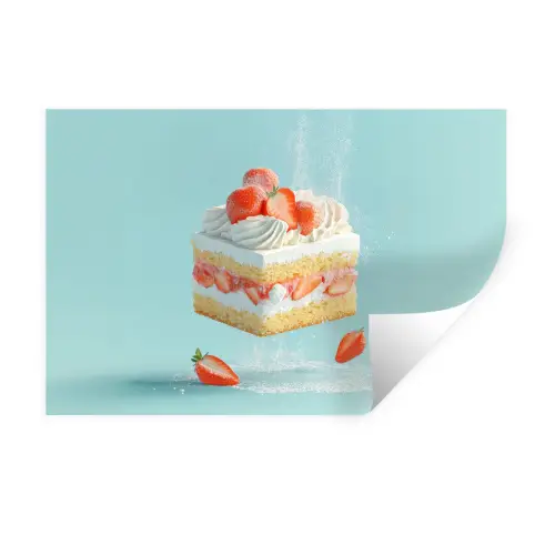 Slagroom - Taart - Blauw - Eten Muursticker klein -3d