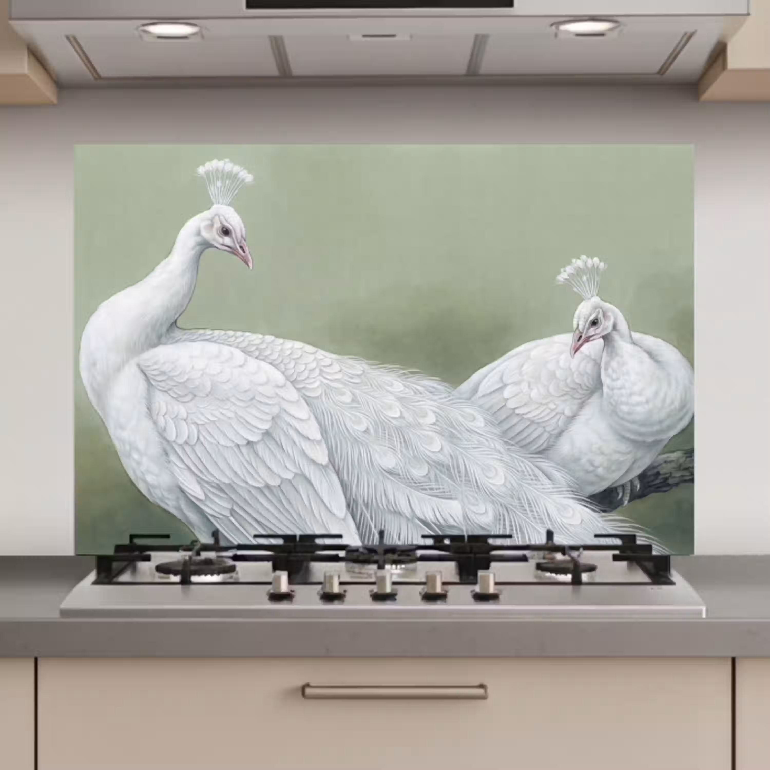 Pauwen - Wit - Natuur - Groen keuken achterwand spatscherm klein -3d_website