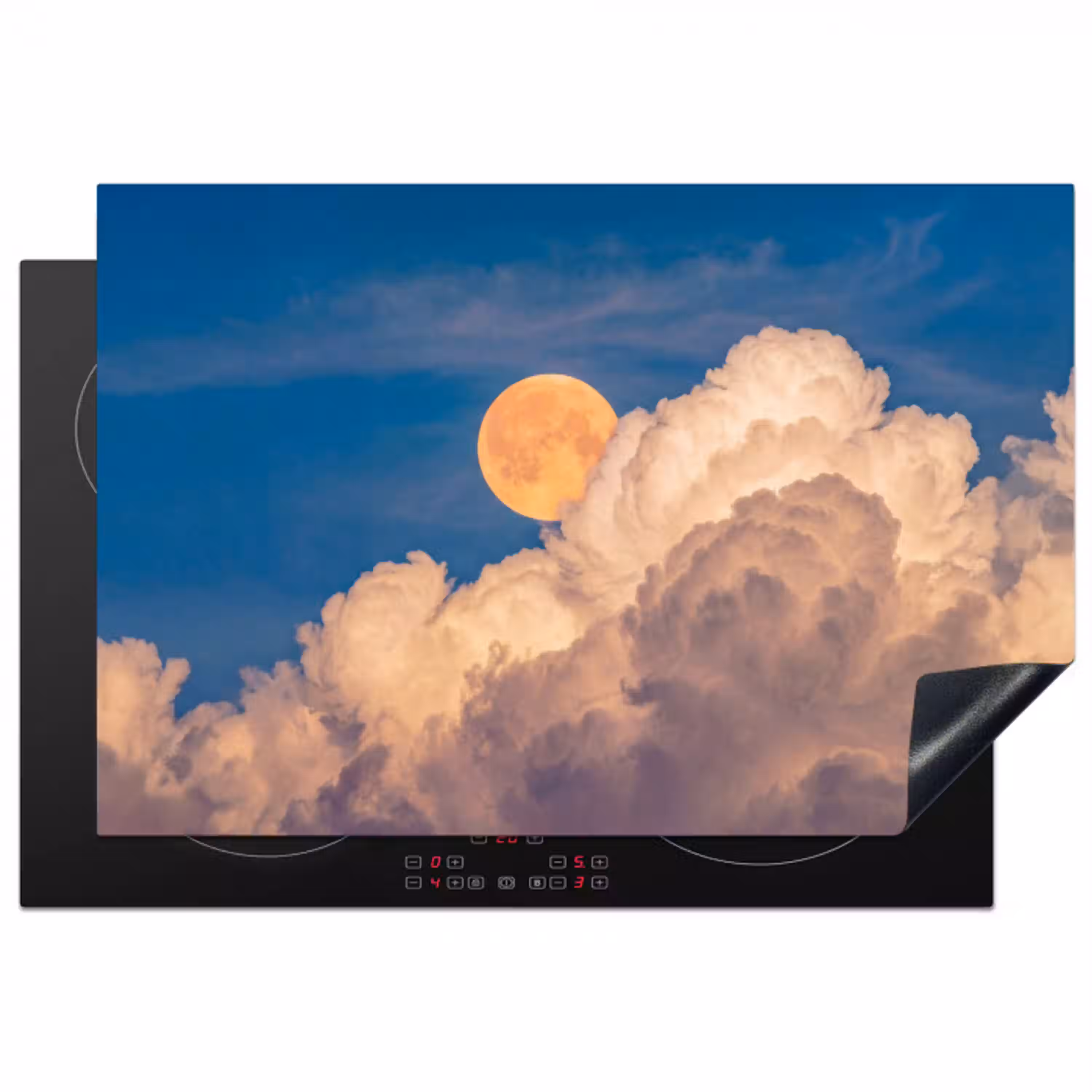 Maan - Wolken - Natuur - Oranje Inductie beschermer vinyl 3mm klein -3d