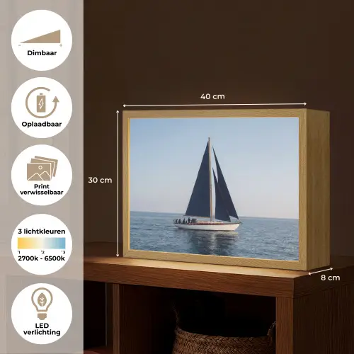Zeilboot - Zee - Blauw Light Box met batterij (Wandlamp) middel -USP_websiteoverzichtNL