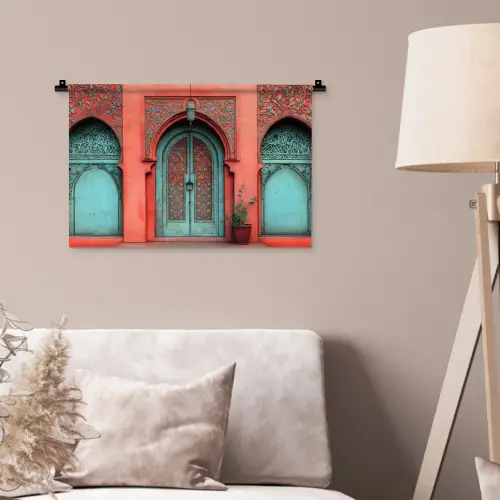 Lantaarn - Deur - Turquoise Wandkleed katoen klein -sfeer4