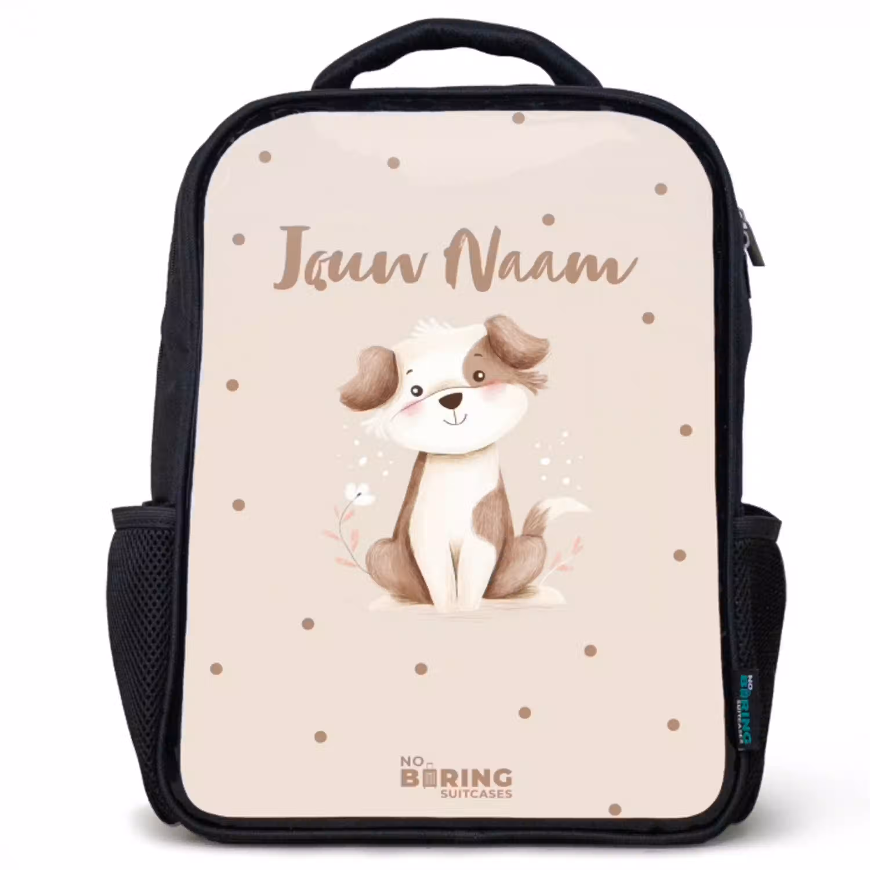 Honden pup omringd door bruine stippen Rugzak - Zwart middel -3d