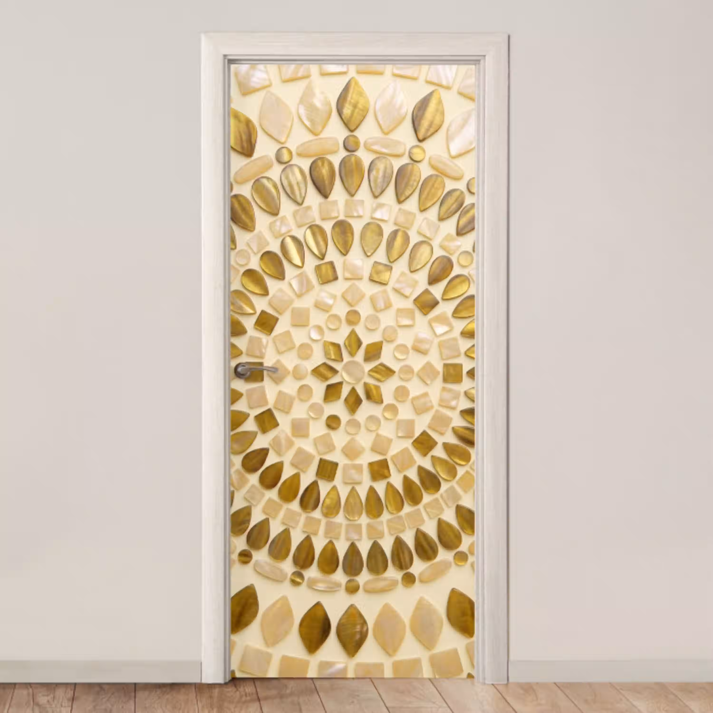 Patroon - Vormen - Mozaïek - Abstract - Goud deurposter klein -3d_beige