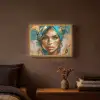Vrouw - Portret - Goud - Luxe - Blauw Light Box met batterij (Wandlamp) middel -sfeer4