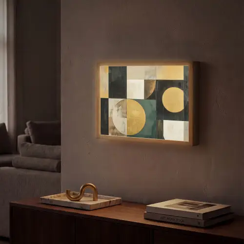 Abstract - Goud - Brons - Vormen - Geometrisch Light Box met batterij (Wandlamp) middel -sfeer1