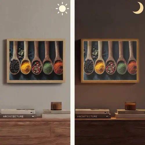 Houten - Lepels - Specerijen - Kruiden Light Box met batterij (Wandlamp) middel -sfeer3