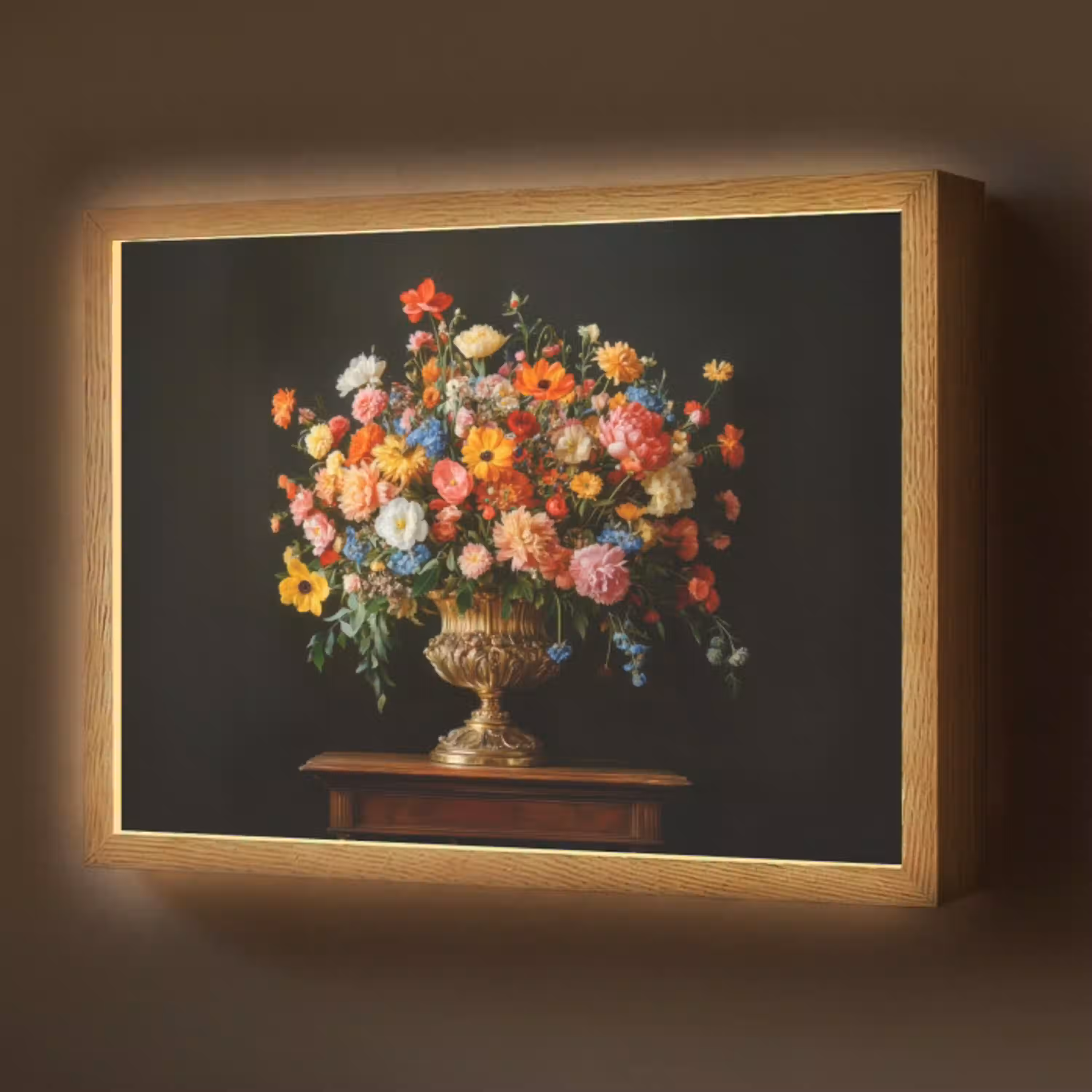 Goud - Bloemen - Kleuren - Vaas Light Box met batterij (Wandlamp) middel -z3d_website