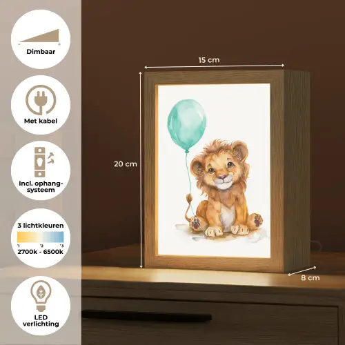 Leeuw - Baby dier - Blauwe ballon Light Box met kabel klein -USP_NL
