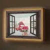 Doorkijk - Auto - Rood - Cadeaus - Winterlandschap - Kerst Light Box met batterij (Wandlamp) middel -z3d_website