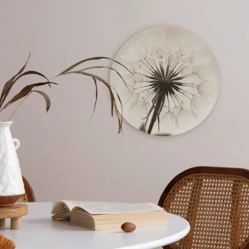Paardenbloem - Minimalistisch - Wit Akoestische PET Vilt - Rond klein -sfeer3