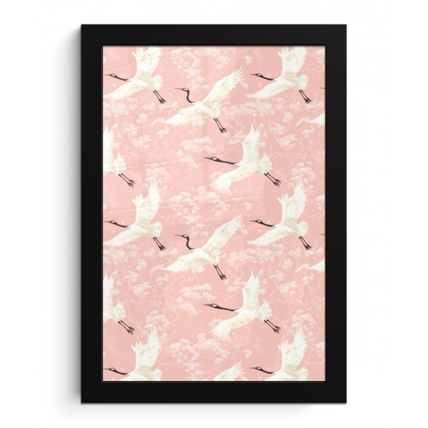 Kraanvogels - Bloesem - Roze fotolijst zwart zonder passe partout klein 224 -3d