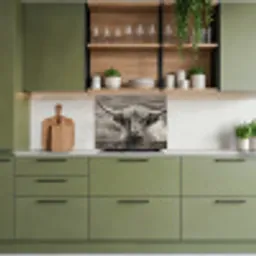 Schotse hooglander - Zwart - Wit - Hout keuken achterwand 2 middel -sfeer3