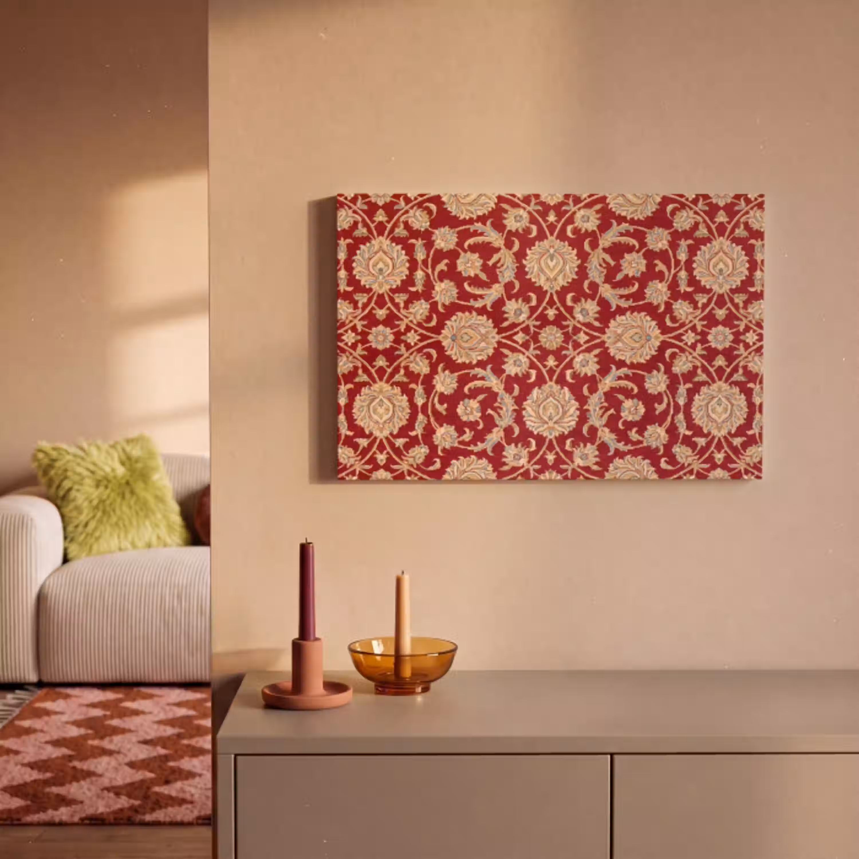 Patroon - Bloem - Klassiek - Oosters - Rood canvas 2cm klein -sfeer1