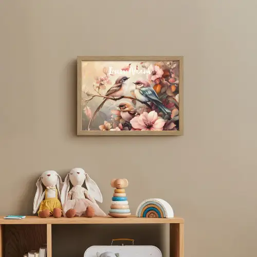 Vogels - Bloemen - Roze - Pastel Light Box met batterij (Wandlamp kind) middel -sfeer2_kind