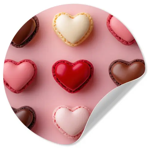 Macarons - Hartjes - Kleurrijk - Roze Wandcirkel behangsticker klein -3d