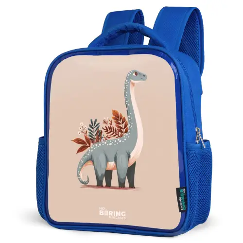 Blauwe dinosaurus op een beige achtergrond Kinderrugzak - Blauw middel -schuin