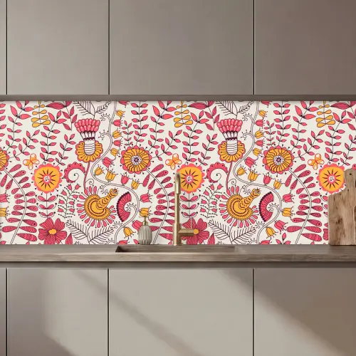 Bloemen - Design - Roze - Oranje keuken achterwand 2 middel 871 zz_3dshopping