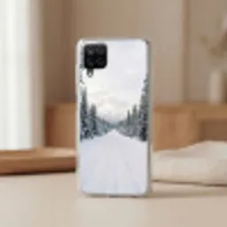Weg - Sneeuw - Naaldbos - Winter - Avontuurlijk Telefoonhoesje Samsung Galaxy A12 klein -sfeer2