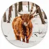 Schotse Hooglander - Sneeuw - Winter - Natuur - Dieren Wandcirkel kunststof plaat 5mm dik klein -3d