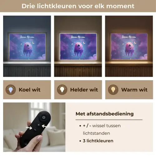Monster - Ruimte - Sterren - Paars Light Box met batterij (Wandlamp kind) middel -USP_lichtkleurNL