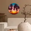 Palmboom - Zonsondergang - Horizon - Strand - Oranje - Roze Wandcirkel kunststof plaat 5mm dik klein -sfeer1