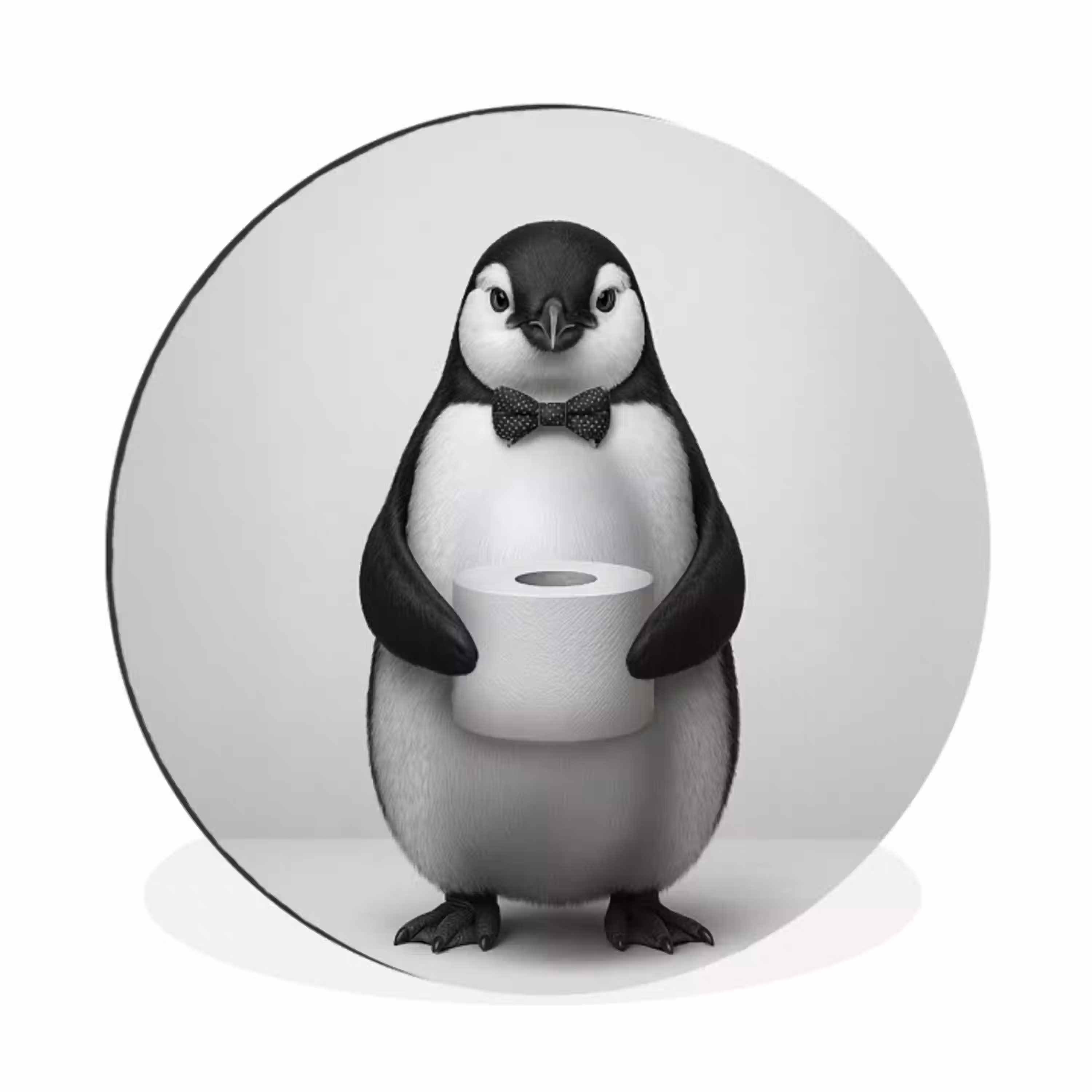 Pinguïn - WC rol - Wit Wandcirkel aluminium klein -3d