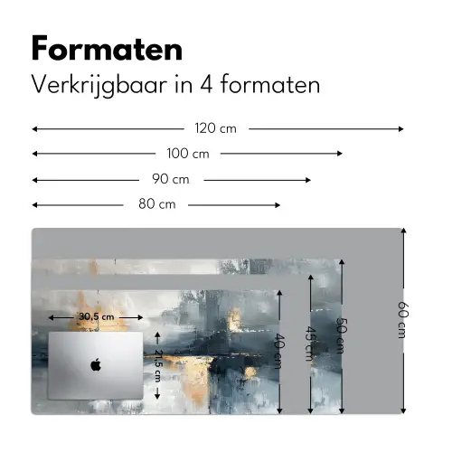 Kunst - Grijs - Goud - Abstract Muismat XXL klein -sfeer5