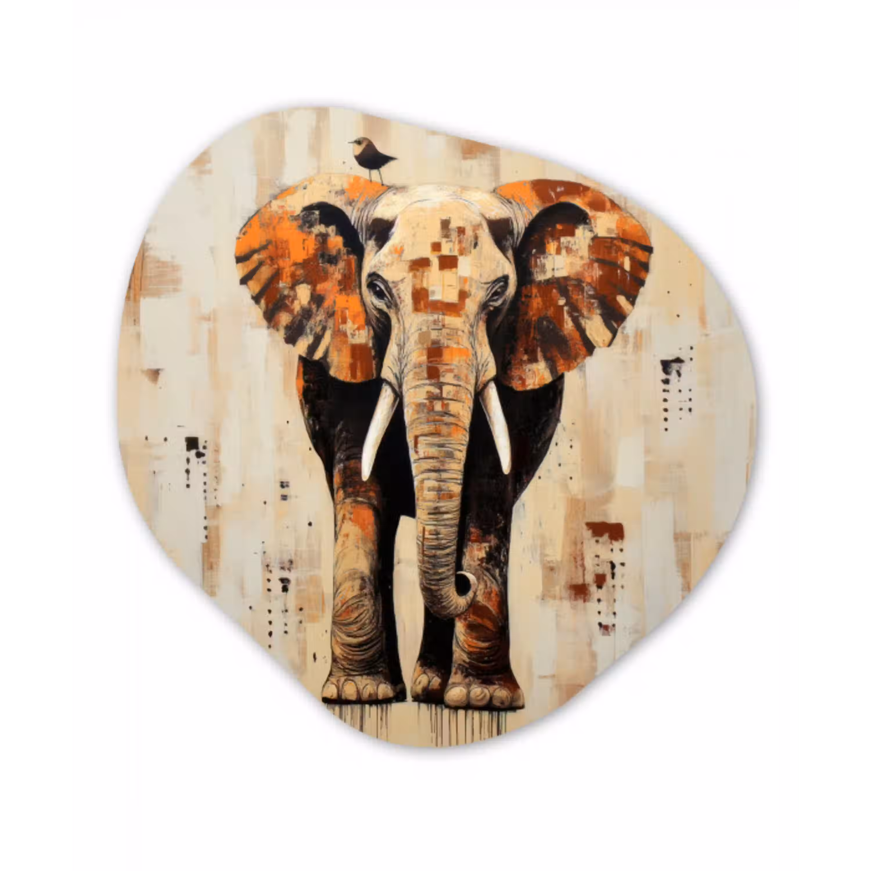 Olifant - Slurf - Mozaïek - Abstract Wandcirkel Organisch Plexiglas middel -3d