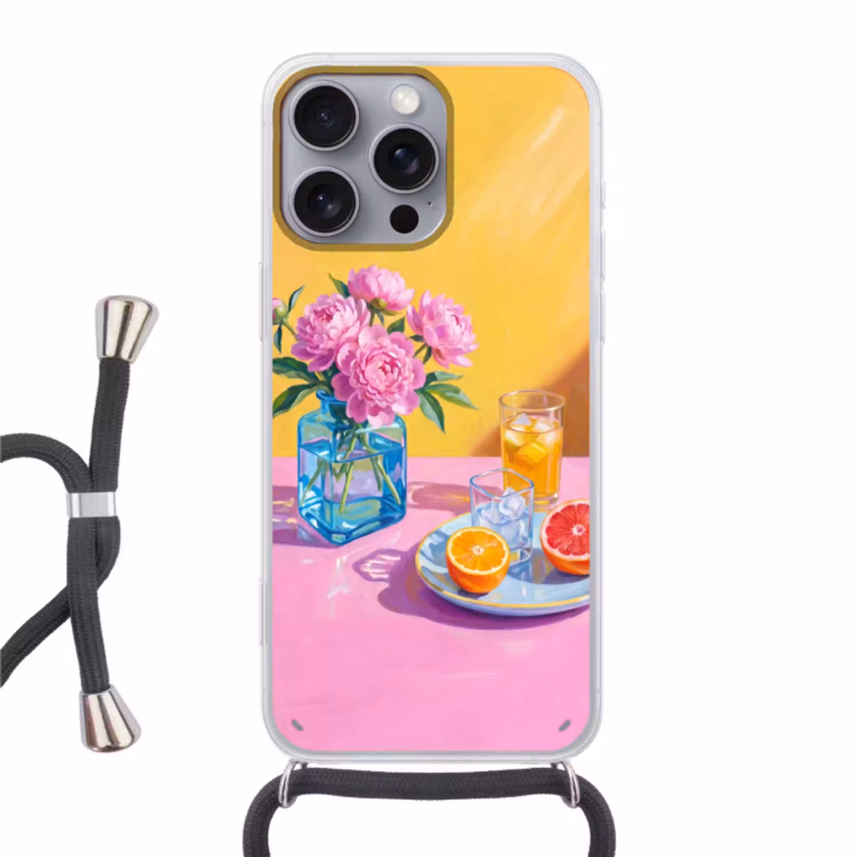 Bloemen - Roze - Modern Hoesje iPhone 16 Pro Max met koord klein -3d