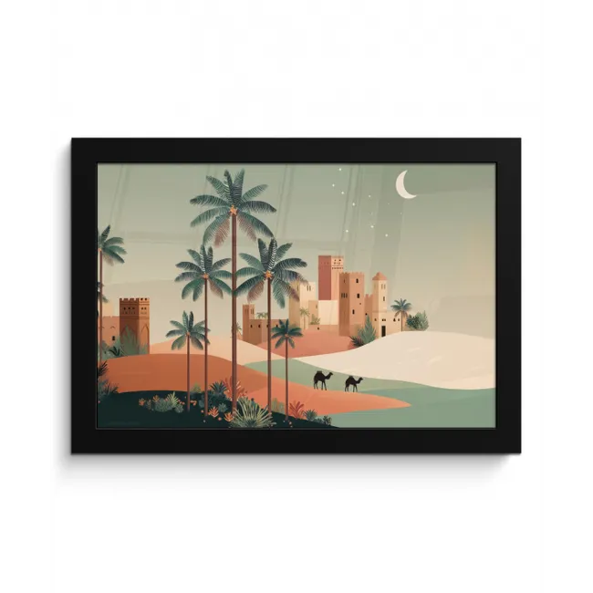 Nachtlandschap - Kamelen - Sterren - zandduinden fotolijst zwart zonder passe partout klein -3d