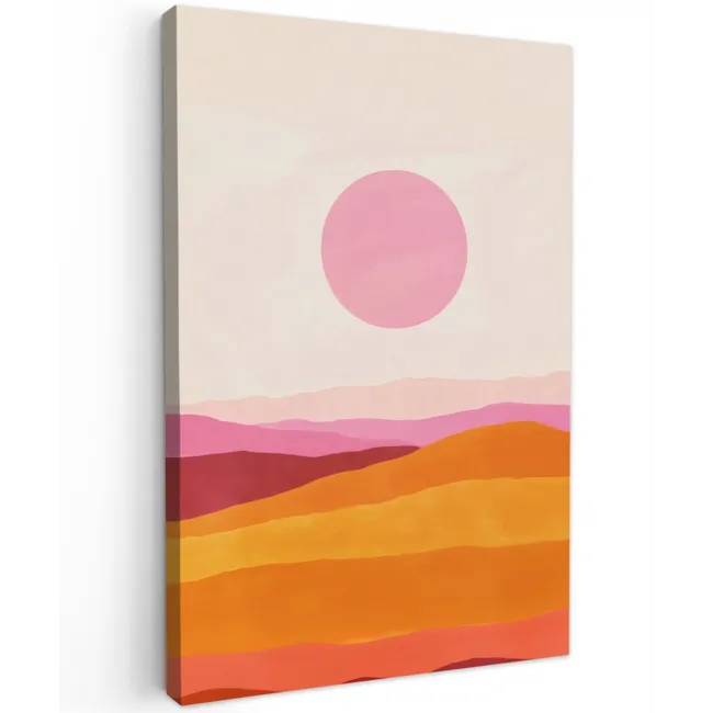 Heuvels - Oranje - Zon - Abstract Tuinposter op houten frame 2 cm dik klein -3d