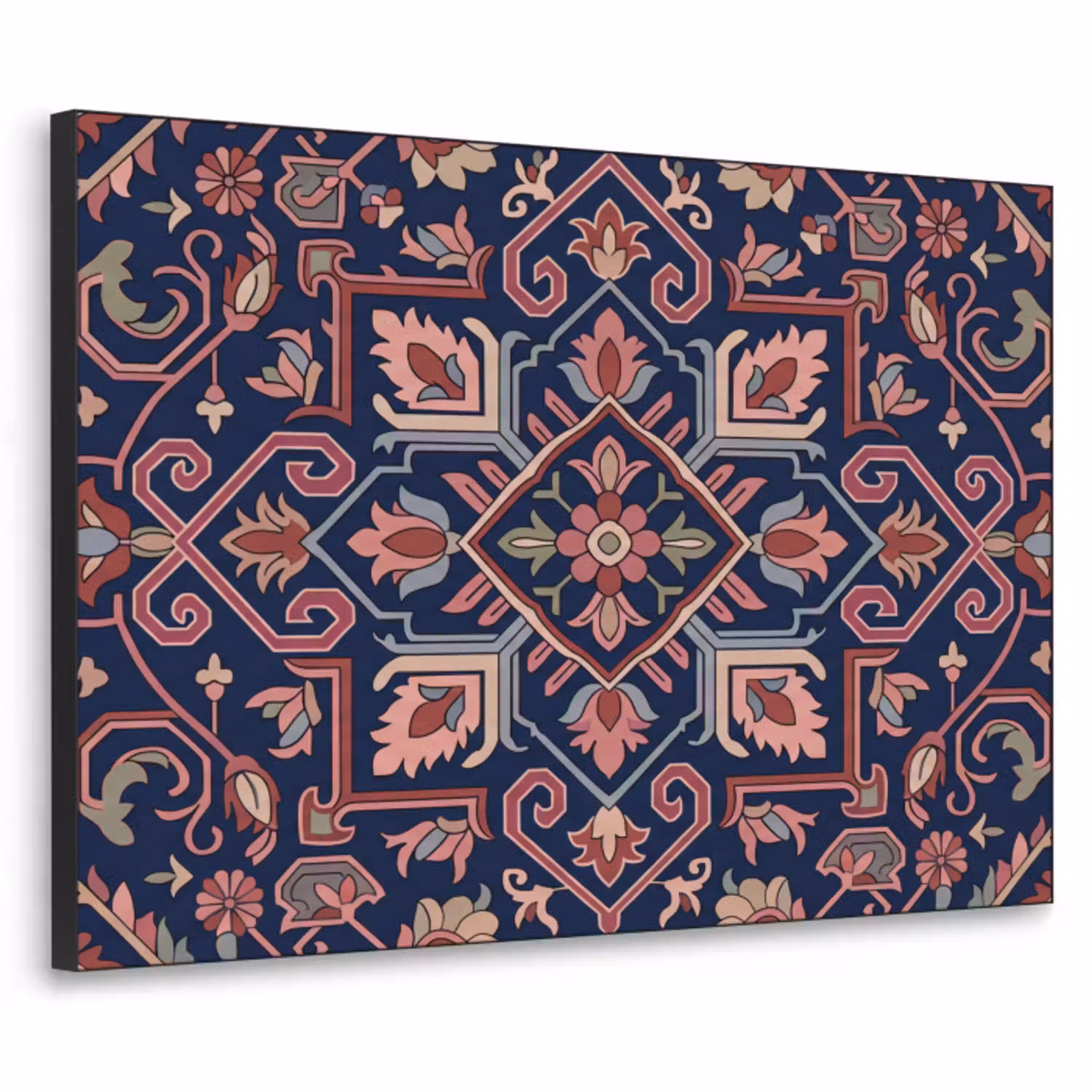 Patroon - Oosters - Floraal - Blauw - Klassiek Textielframe zwart klein -3d