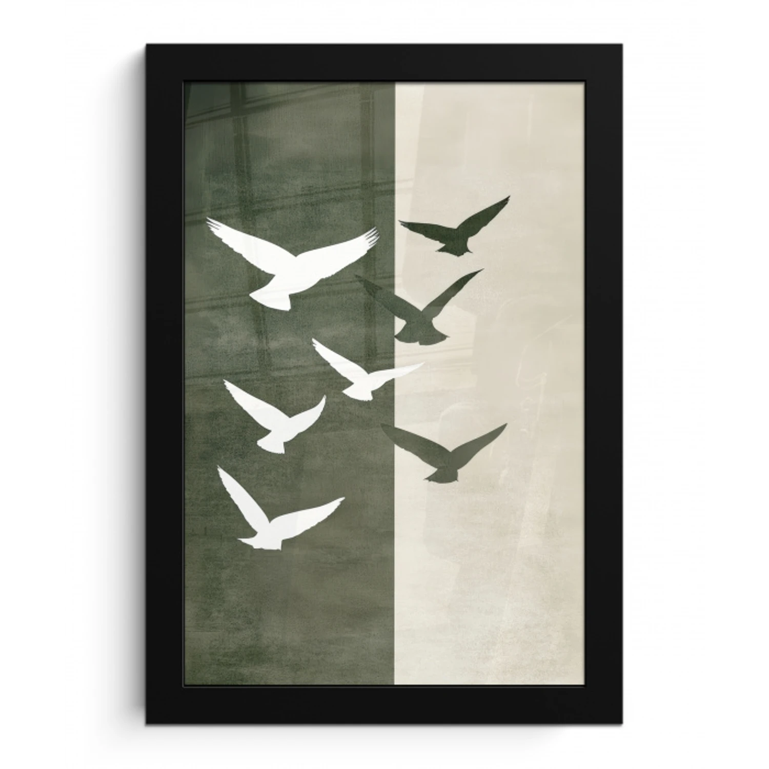 Japandi - Vogel - Groen fotolijst zwart zonder passe partout klein -3d