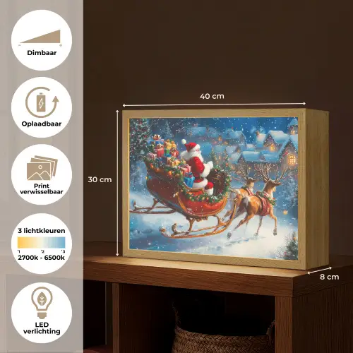 Kerstman - Rendier - Kerst - Sneeuw Light Box met batterij (Wandlamp) middel -USP_websiteoverzichtNL