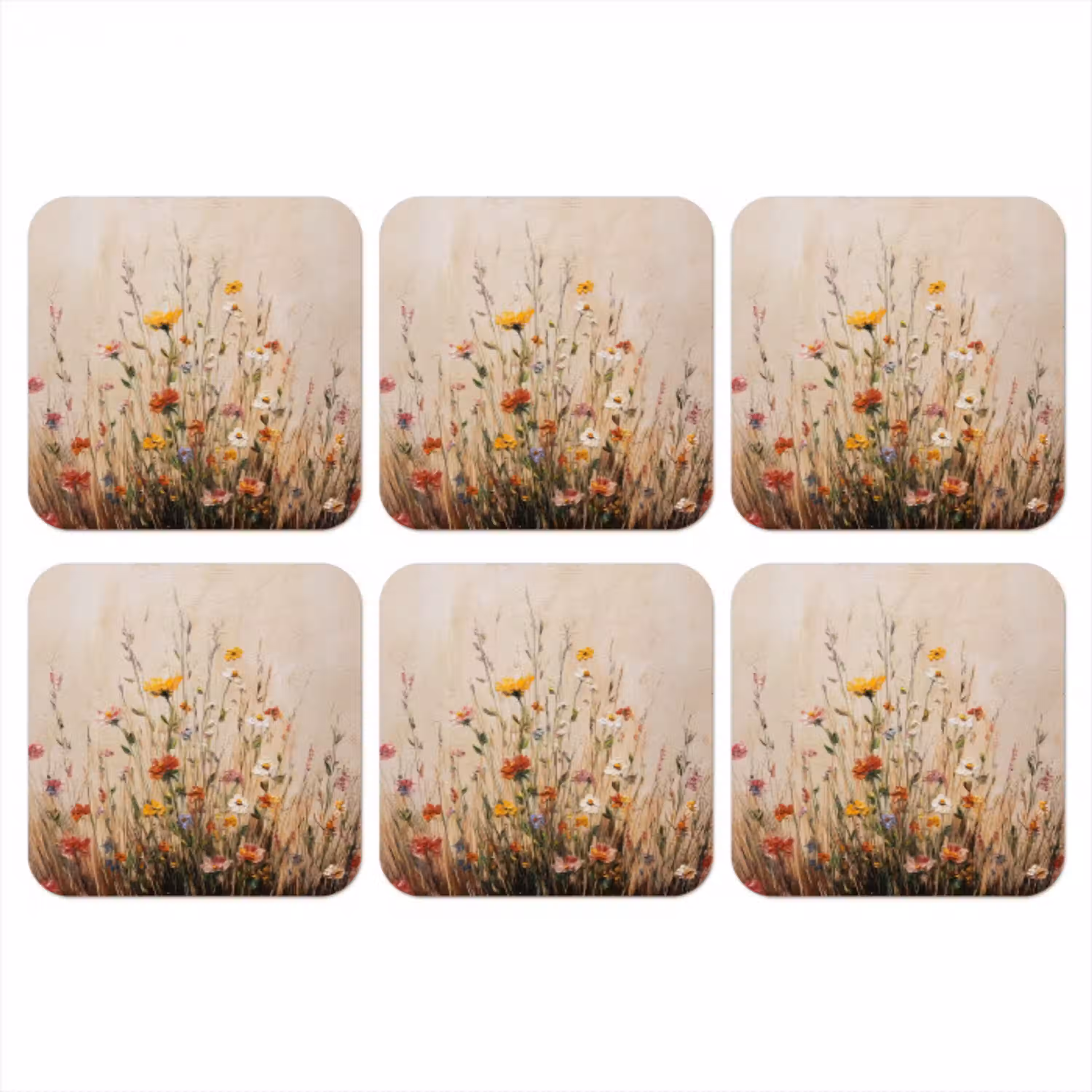 Wilde bloemen - Penseelstreken - Rustgevend onderzetter kurk middel -3d